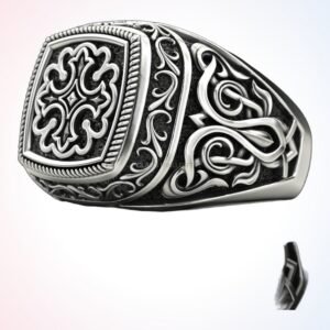 personalized gift patterns blackening ring oxidized sterling silver signet