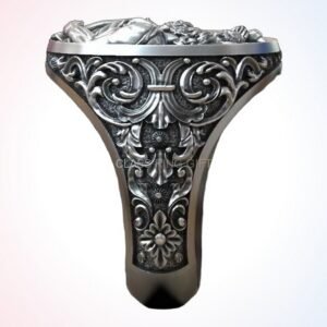 Christian gift saint christopher ring in oxidized 925 sterling silver with baroque frame