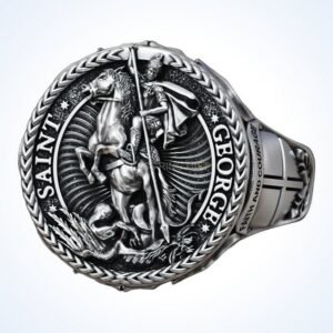 christian gift saint george ring with dragon in oxidized 925 silver
