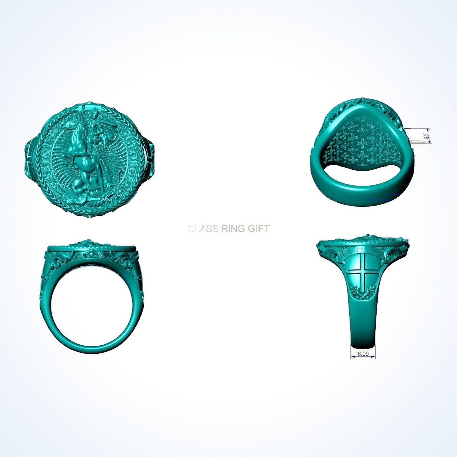 christian gift saint george ring with dragon in oxidized 925 silver