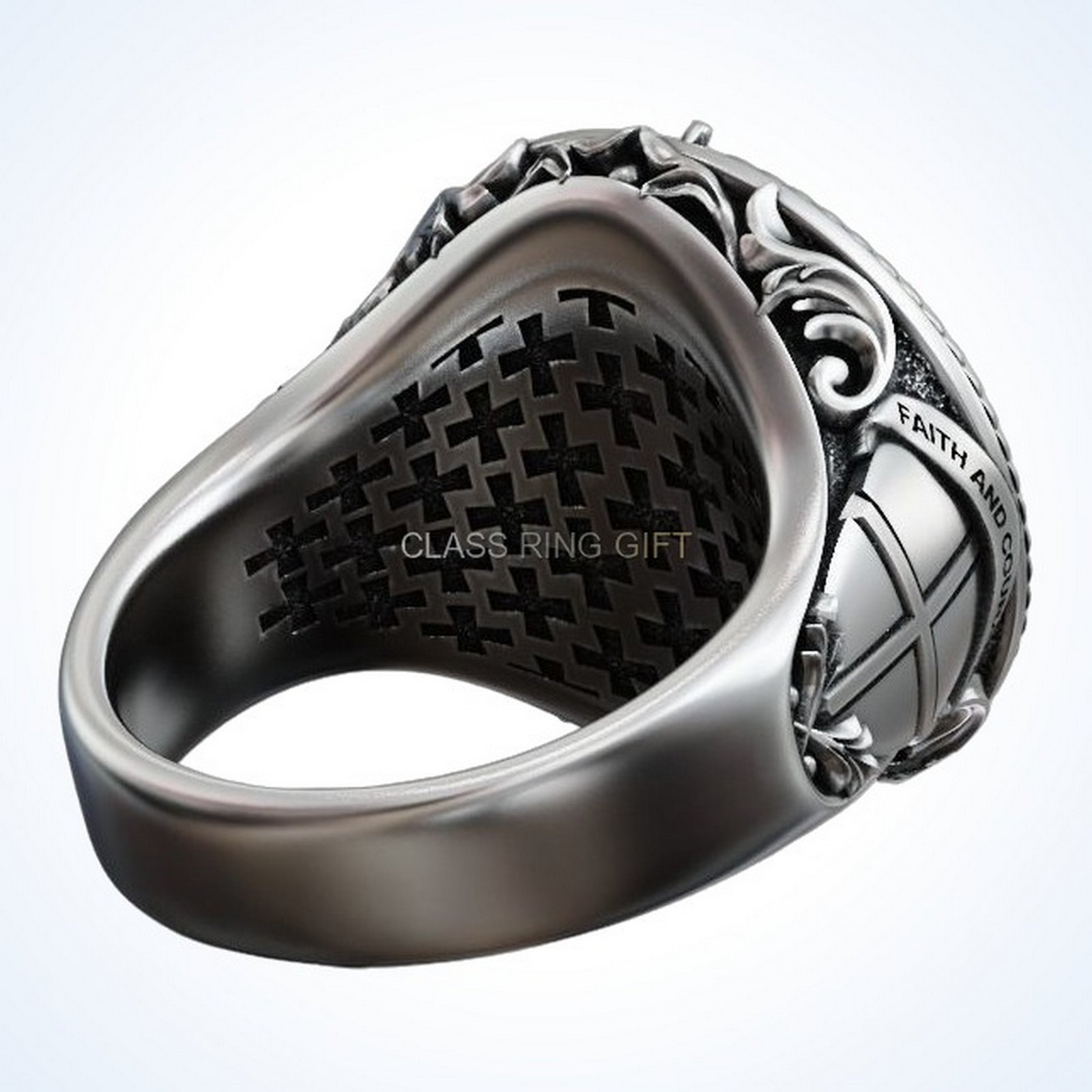 Christian gift saint george ring, interior band with cross and faith inscription