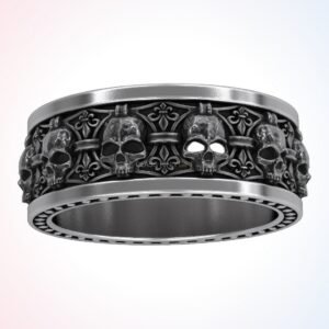 Gift for him skull heraldic ring, 925 sterling silver with oxidized finish
