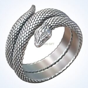 Gift for him snake serpent ring, oxidized 925 sterling silver with coiled scaled design