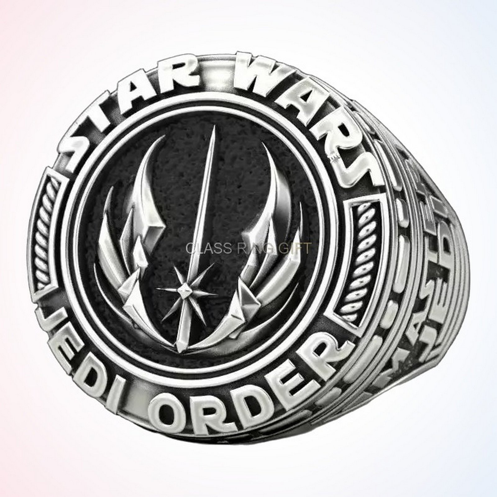 personalized gift star wars ring with Jedi Order emblem in oxidized 925 silver