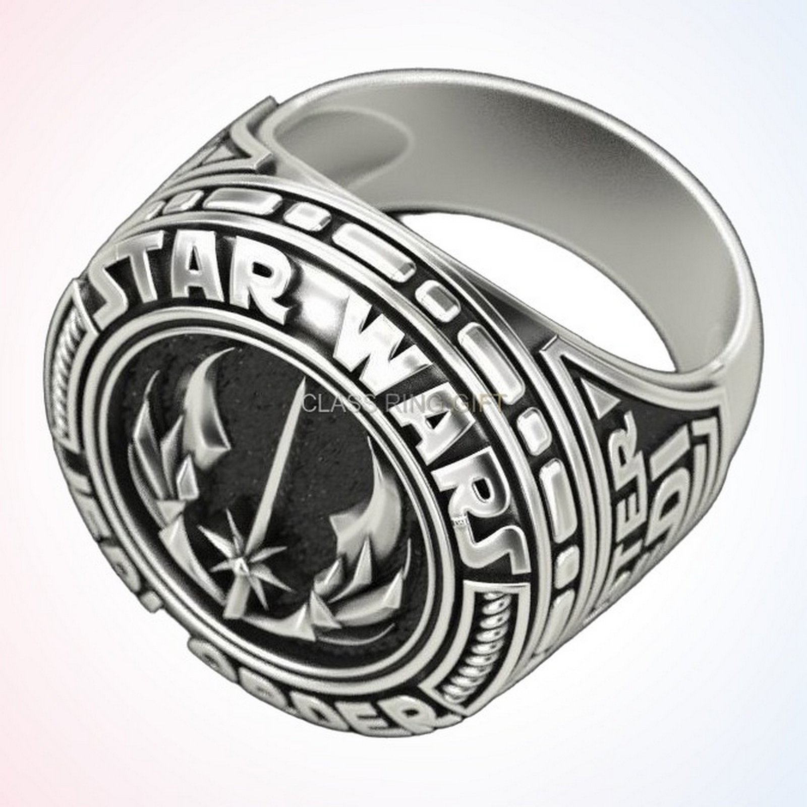 Personalized gift star wars ring, left side profile of ring band