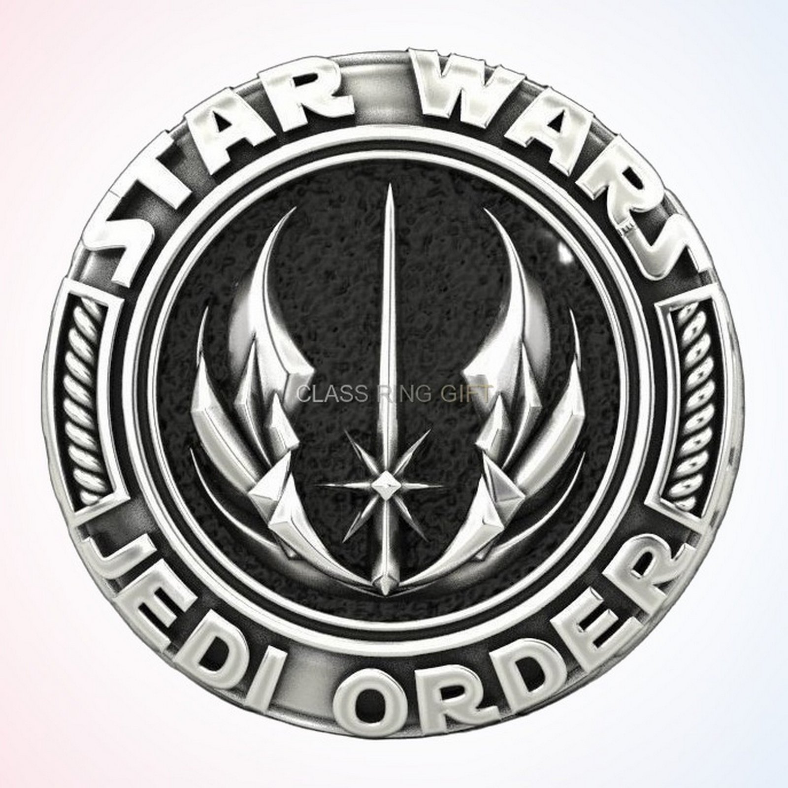 Personalized gift star wars ring, front head-on view of Jedi emblem