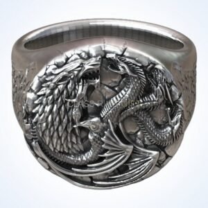 Gift for him stark targaryen wolf dragon statement ring in 925 silver
