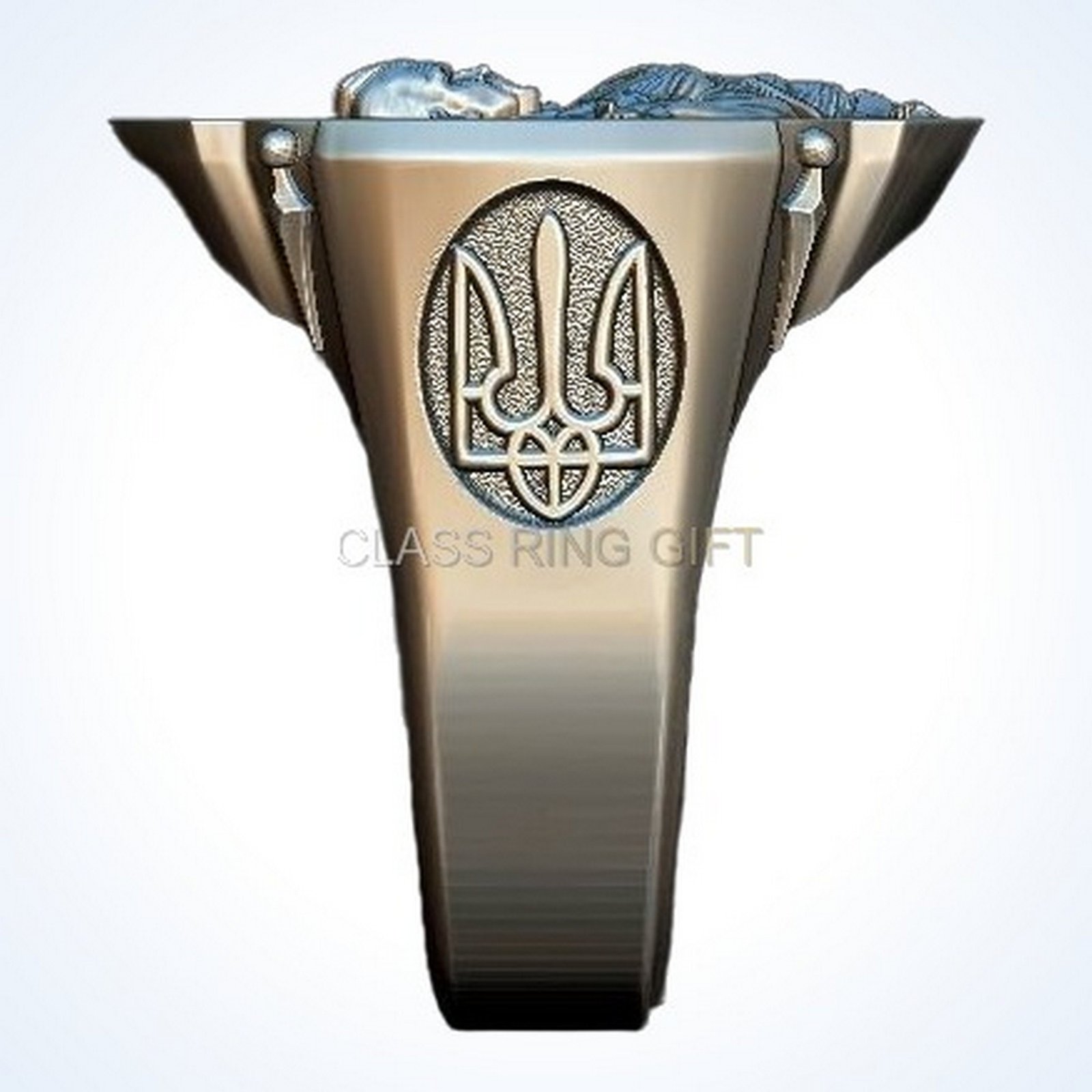 Gift for him ukrainian warrior signet ring, 925 sterling silver with trident emblem