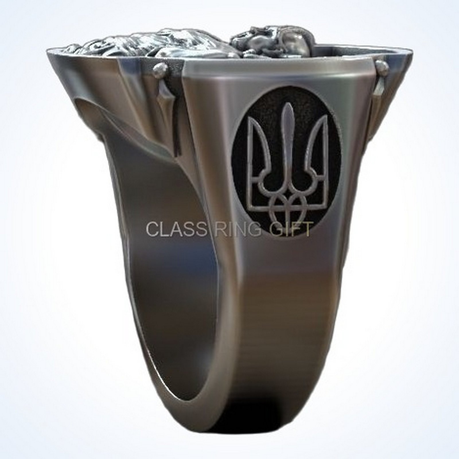Gift for him ukrainian warrior, top-down view with filled bezel