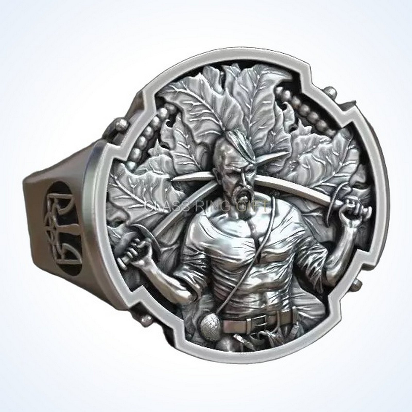 Gift for him ukrainian warrior signet ring, 925 sterling silver with trident emblem