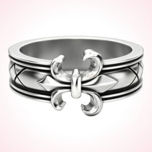 Sterling silver heraldic lily statement ring with quilted diamond border