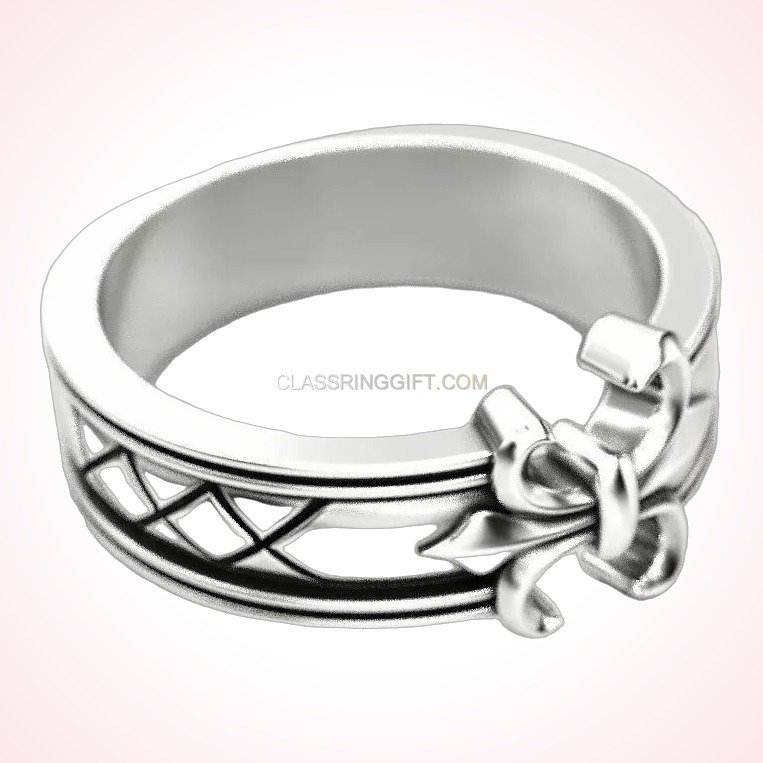 Sterling silver heraldic lily statement ring, left profile side view