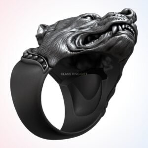 Gift for him angry pitbull ring, oxidized sterling silver with studded border