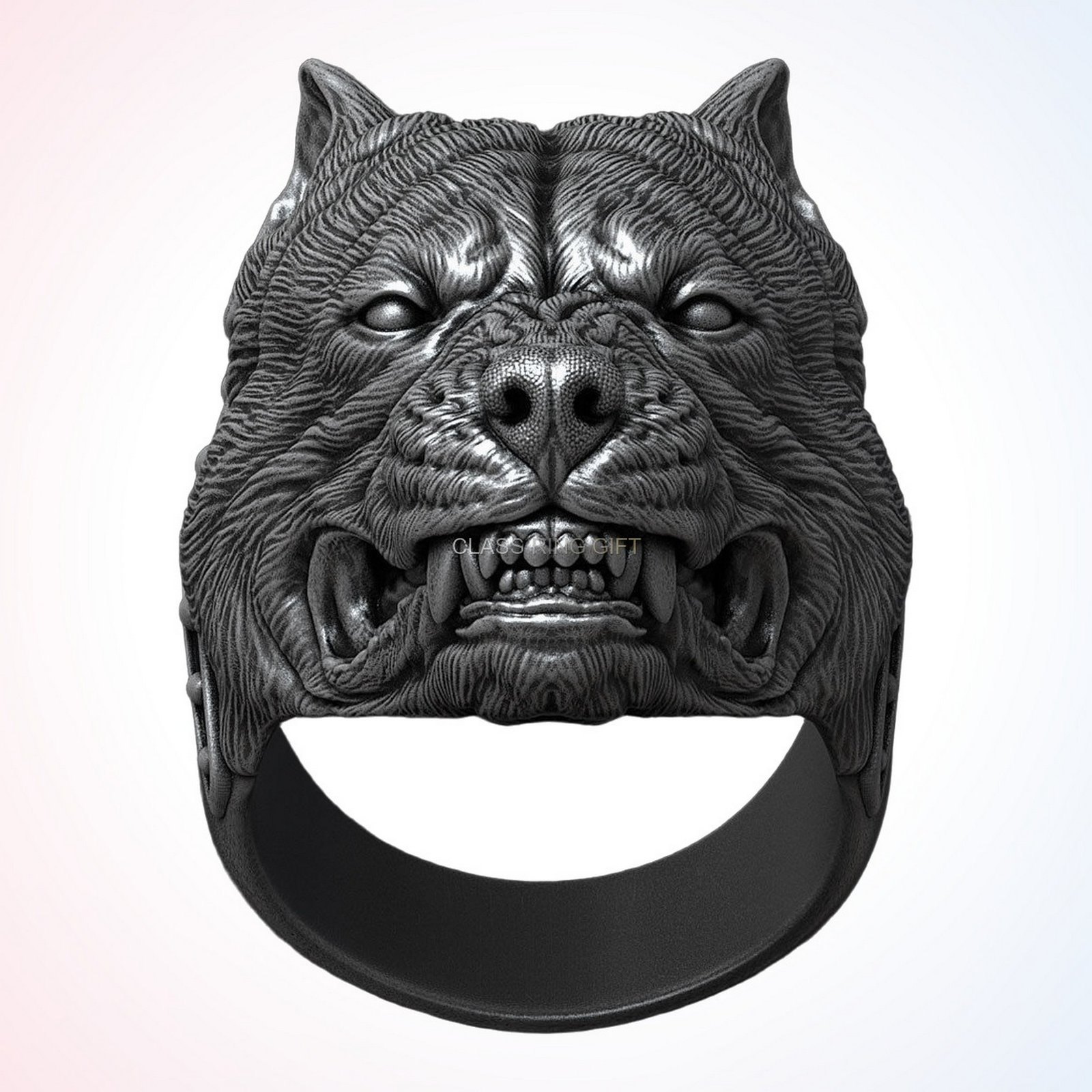 Gift for him angry pitbull, front direct face portrait