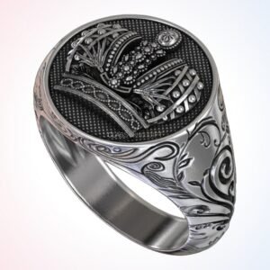 personalized gift crown patterns ring with beaded border and baroque side scrolls