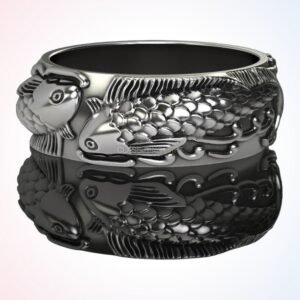 personalized gift fish ring with two detailed fish and scaled borders