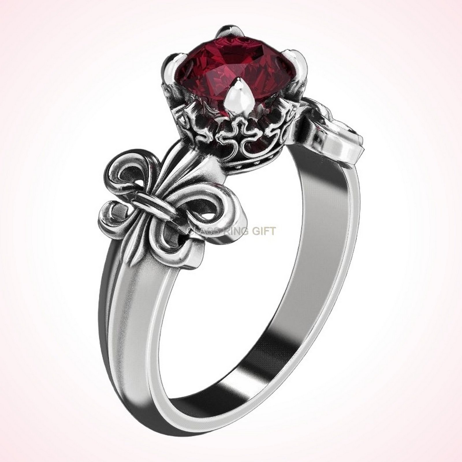 Gift for her heraldic lily statement ring, 925 sterling silver
