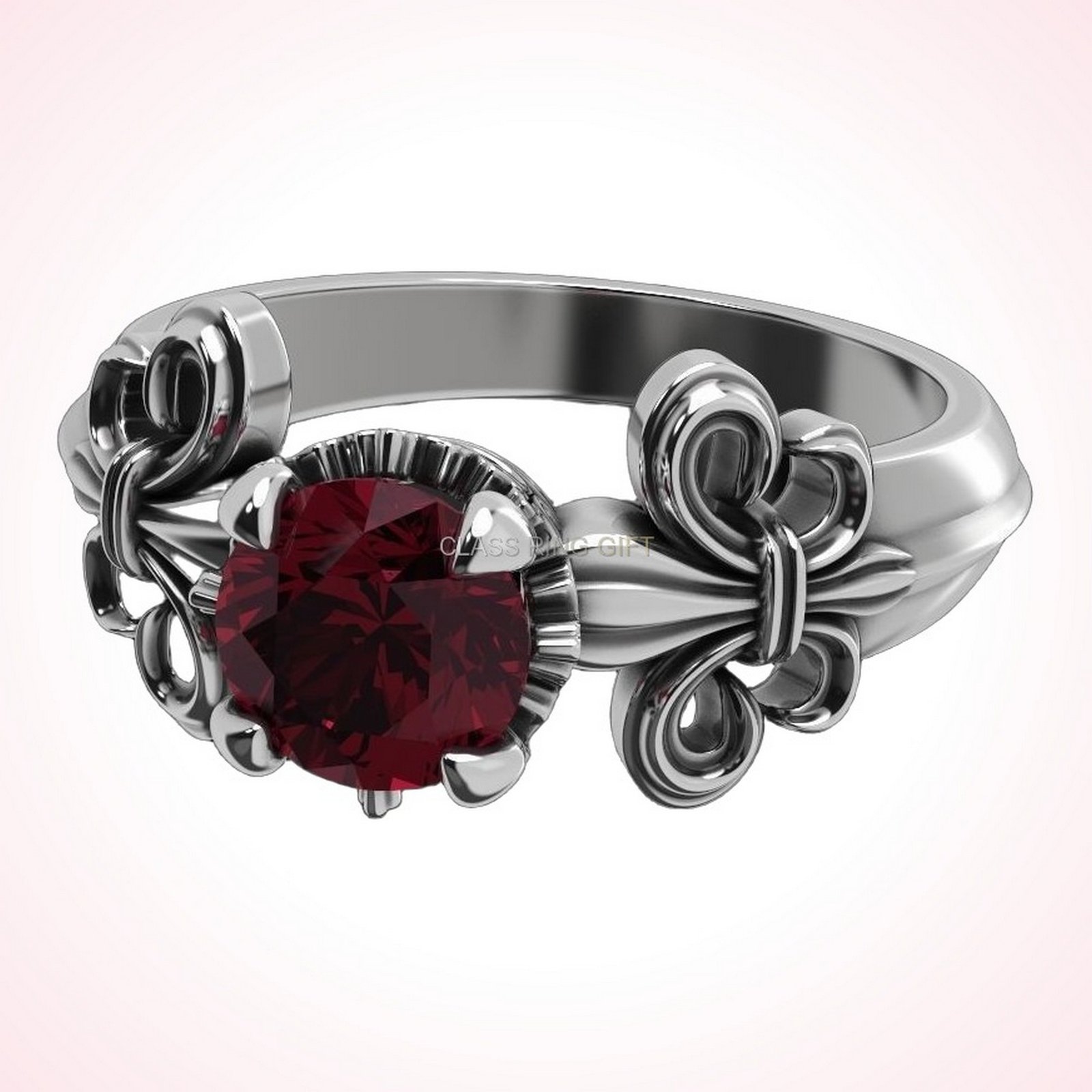 Gift for her heraldic lily, Three-quarter angled view of band and shoulders