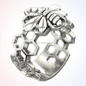 personalized gift honeycombs on ring with bee detail, 925 sterling silver