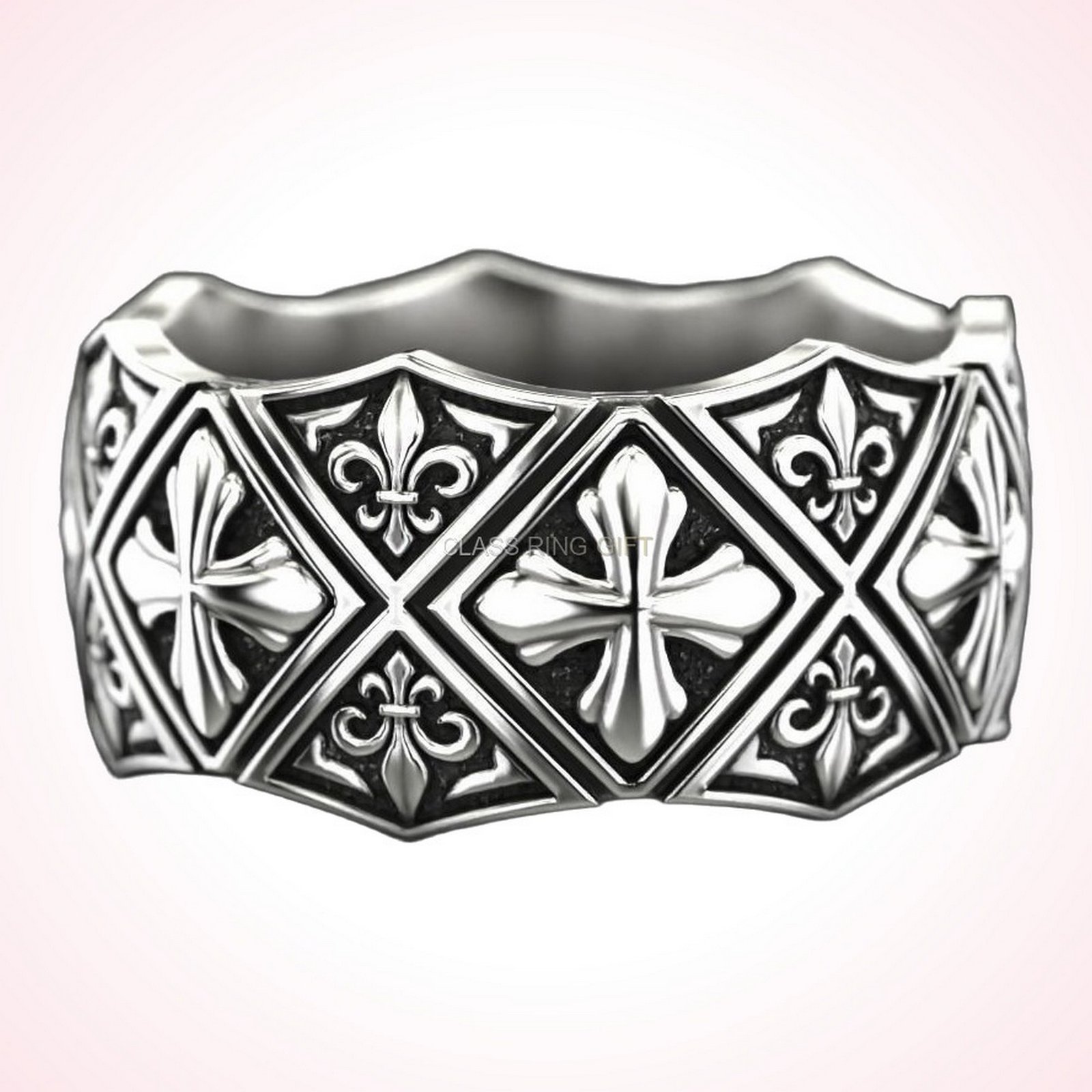 Fleur christian gift maltese cross ring, oxidized 925 sterling silver