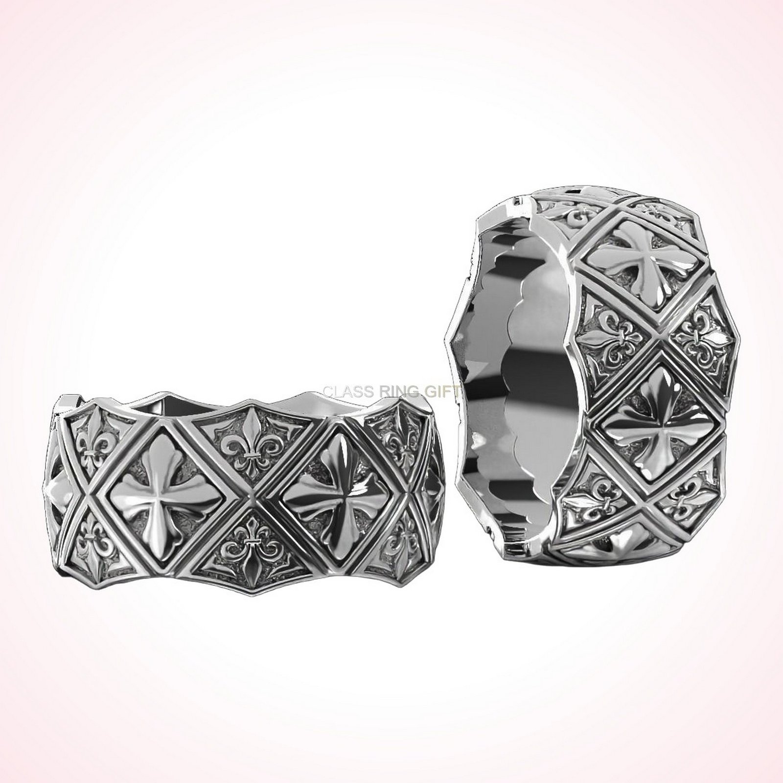 Fleur christian gift maltese cross ring, side profile with band detail