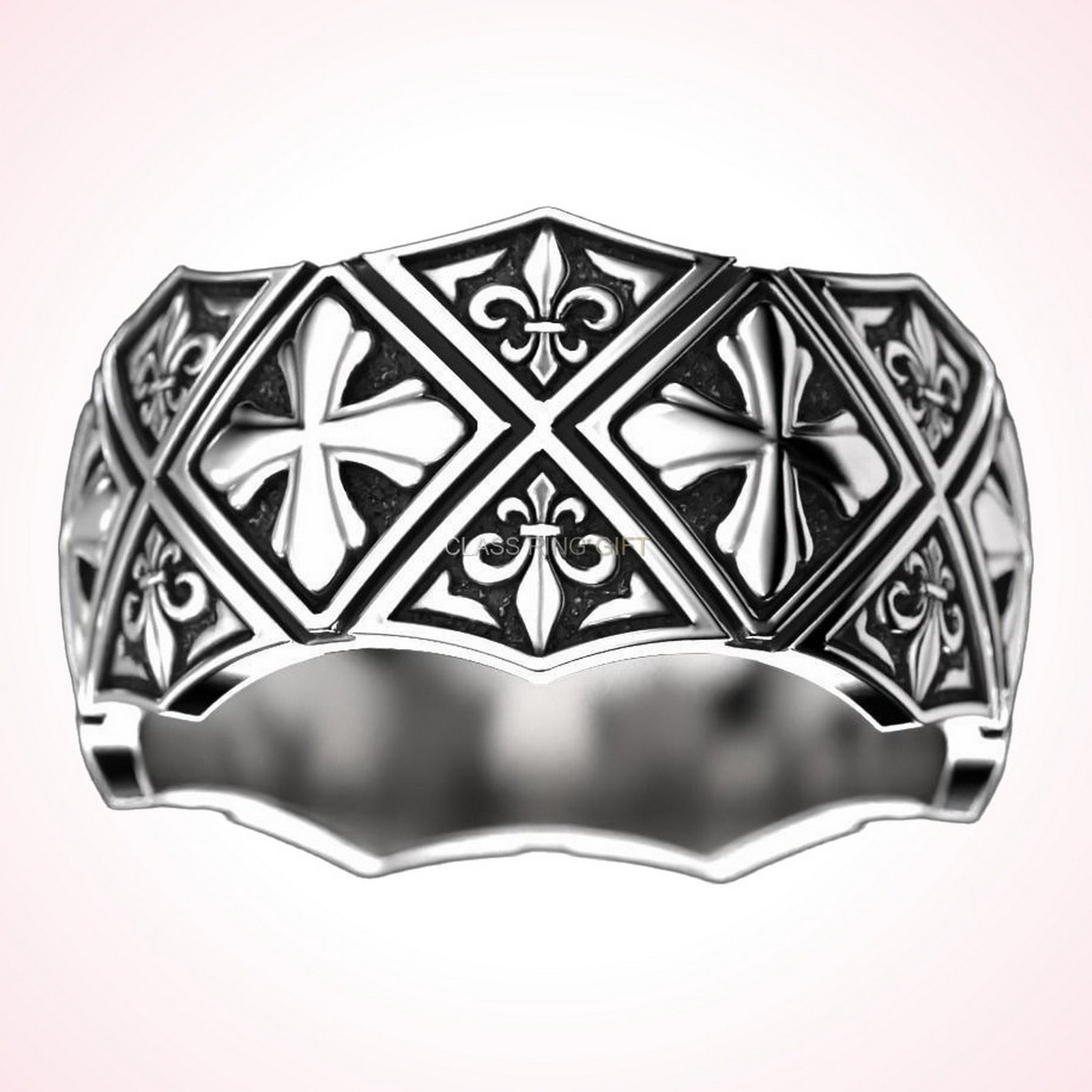 Fleur christian gift maltese cross ring, inside band and shoulder view