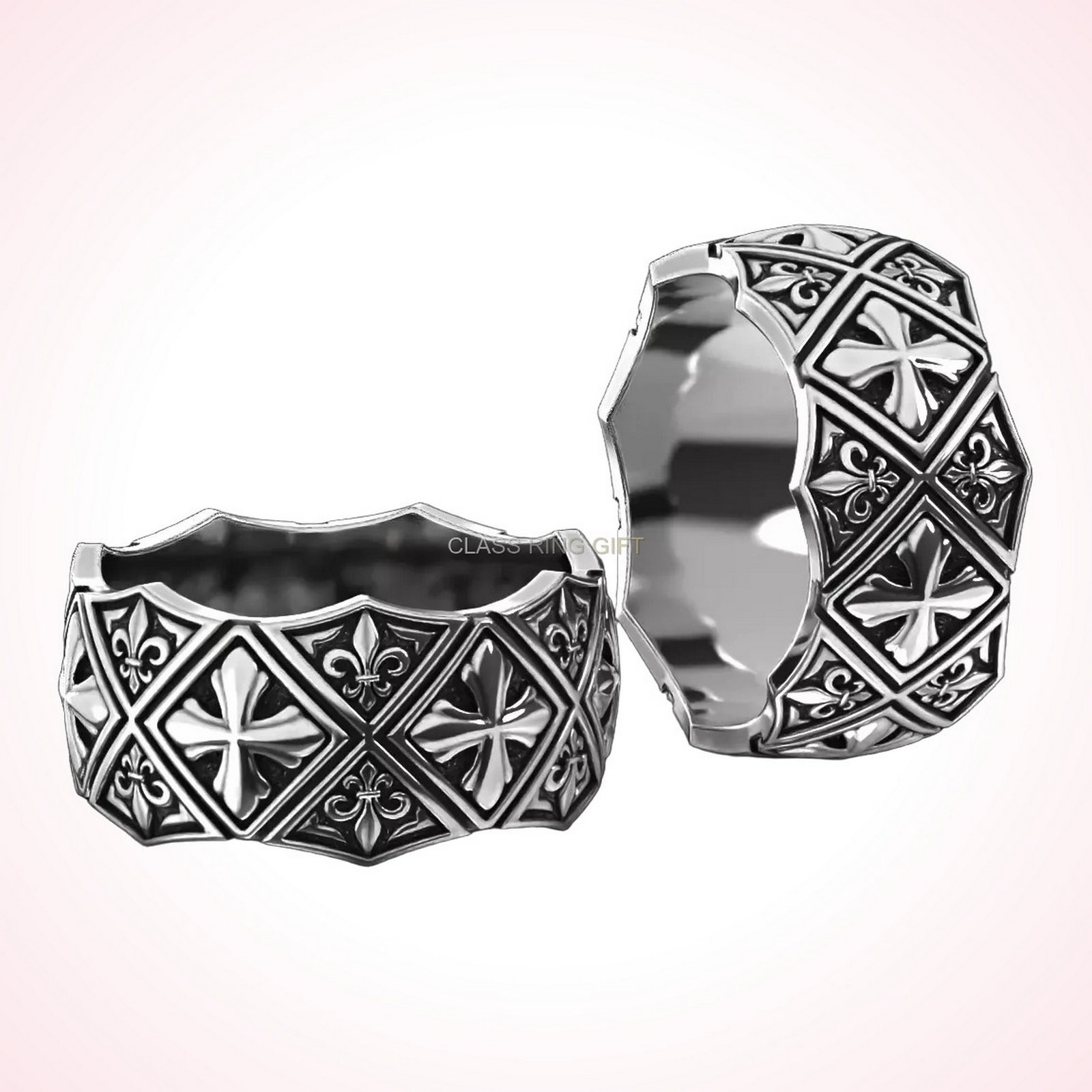 Fleur christian gift maltese cross ring, oxidized 925 sterling silver