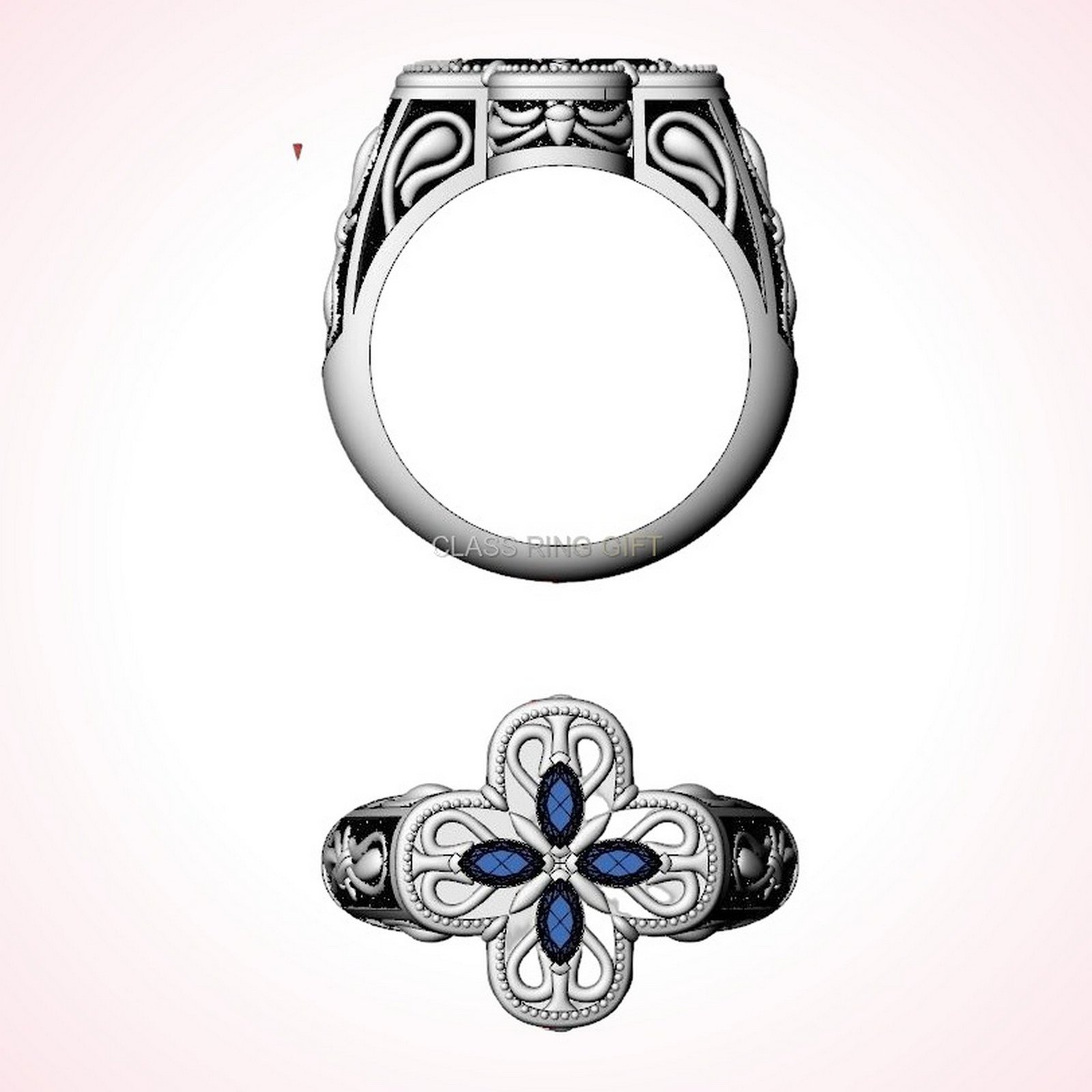 personalized gift marquise patterns ring with gemstone flower and beaded frame