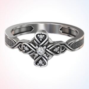 Personalized gift stones patterns ring with cross and heart details