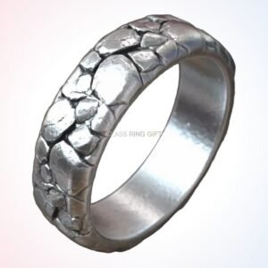 personalized gift rocks textured ring, oxidized 925 sterling silver with hand-carved stone texture