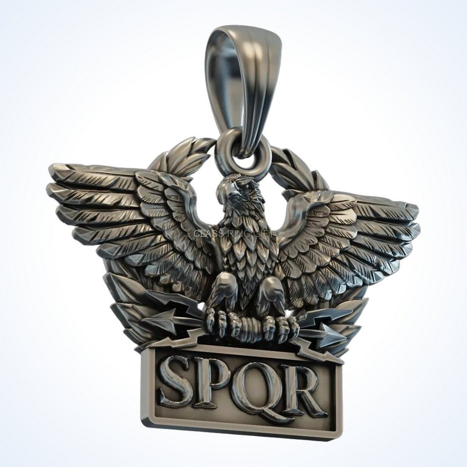 Gift for him roman aquila, Front head-on view of polished Roman Aquila pendant