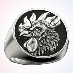 personalized gift rooster ring, oxidized 925 sterling silver signet