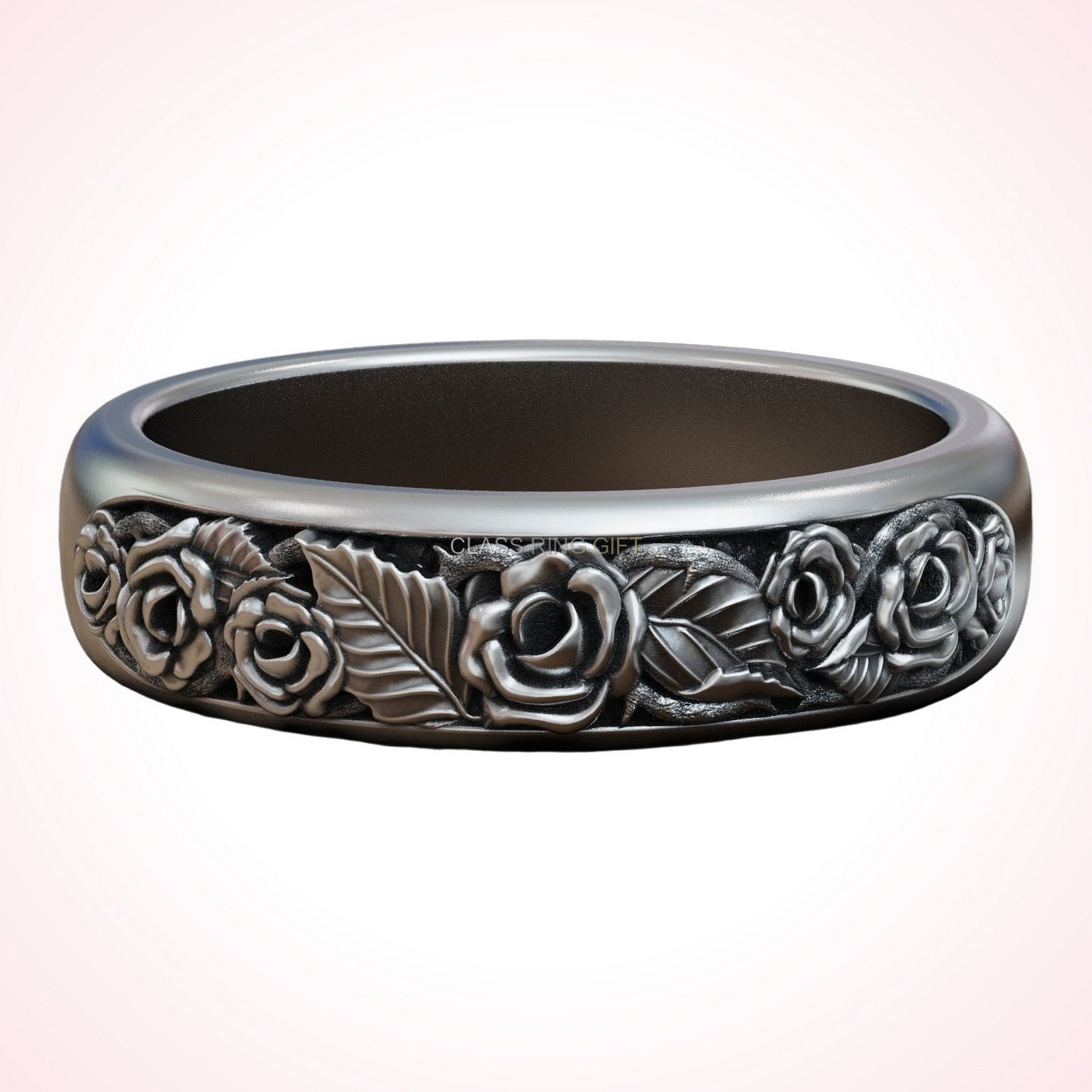 Gift for her roses thorns, three-quarter angled view of rose ring