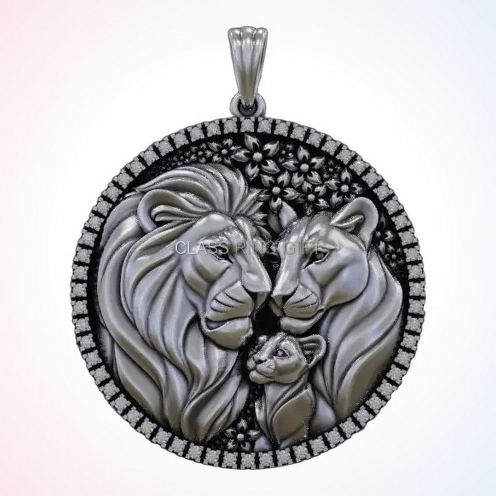 Gift for him round lion, front face with detailed lion and lioness