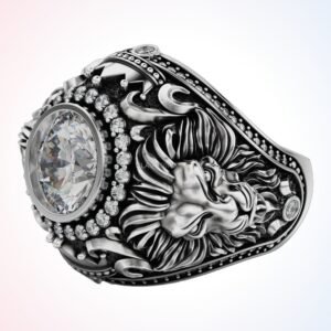 personalized gift royal pride ring with lion head and beaded frame