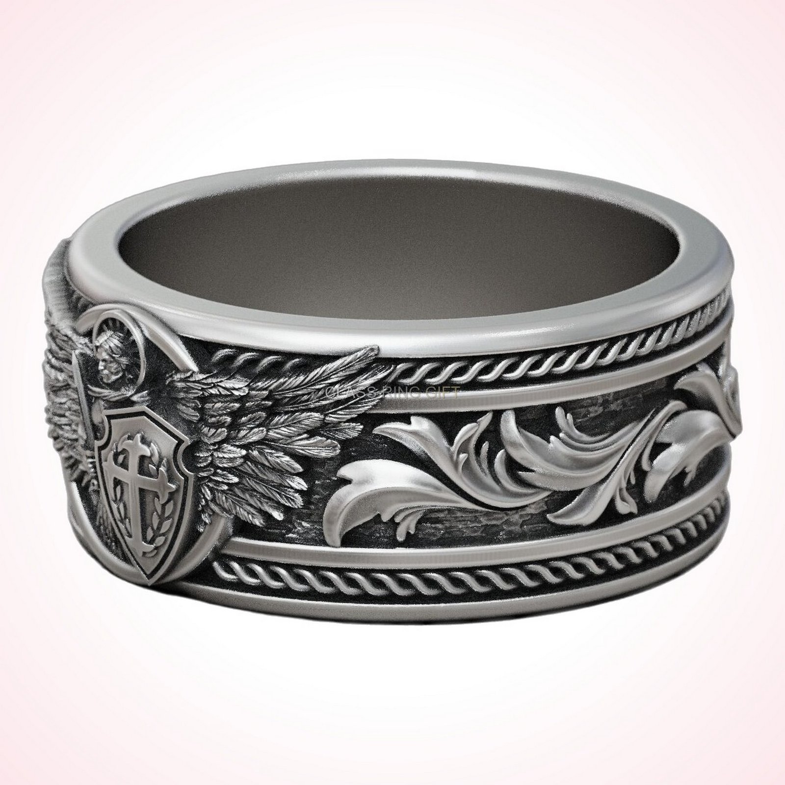 Michael christian gift saint archangel ring, left side profile view
