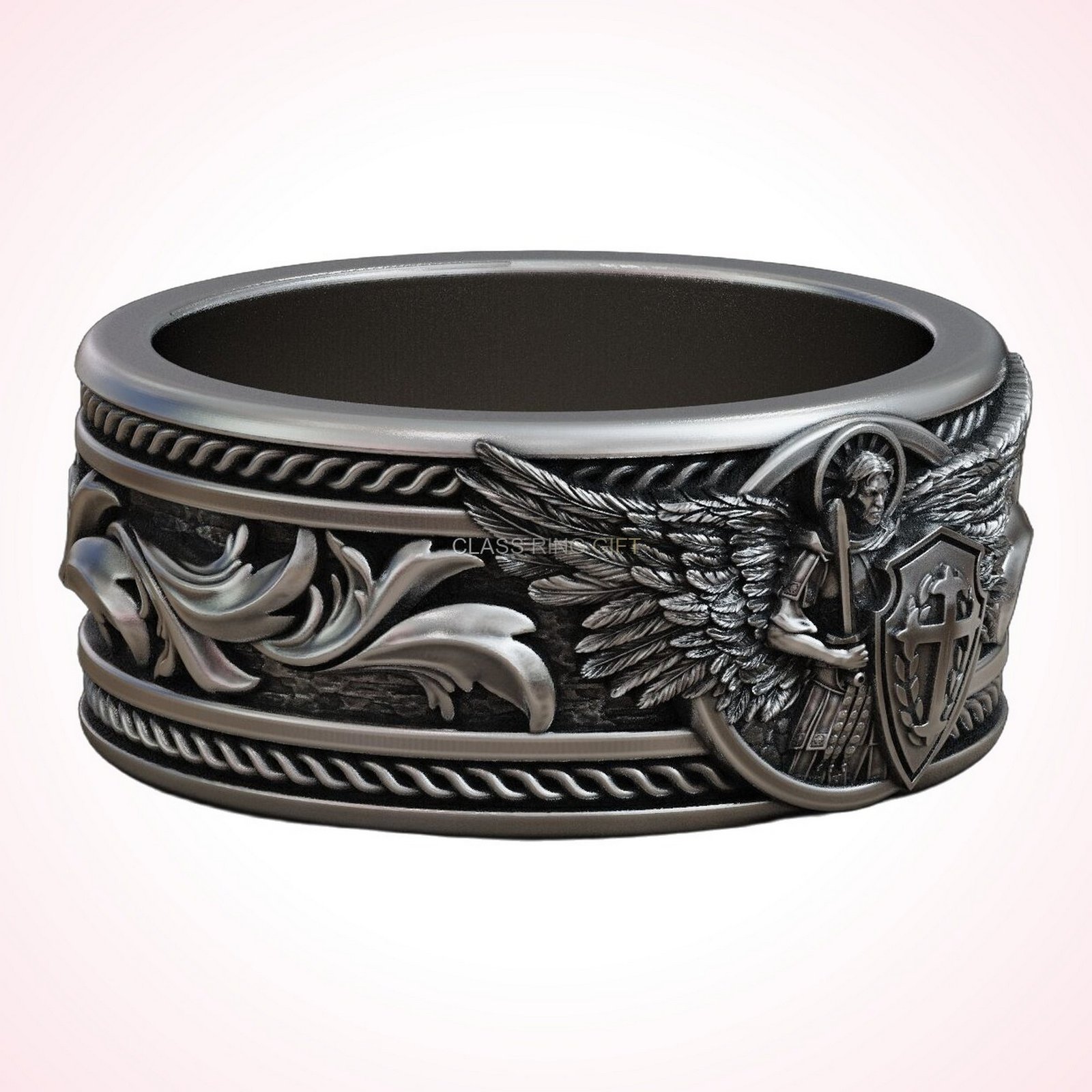 Michael christian gift saint archangel ring, right side profile view