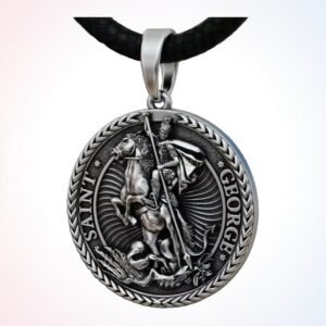 Christian gift saint george pendant in oxidized 925 silver