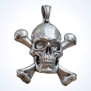 Christian gift skull crossbones pendant oxidized sterling silver