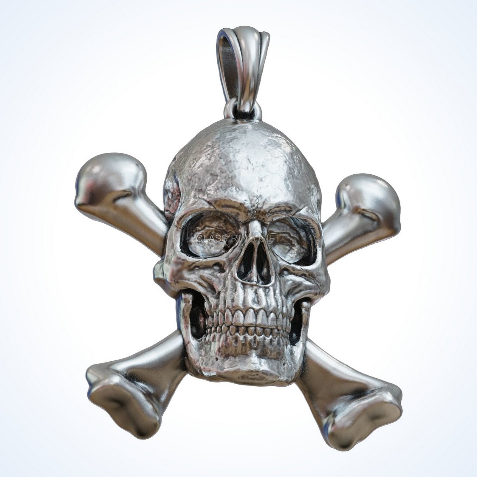 Christian gift skull crossbones pendant oxidized sterling silver