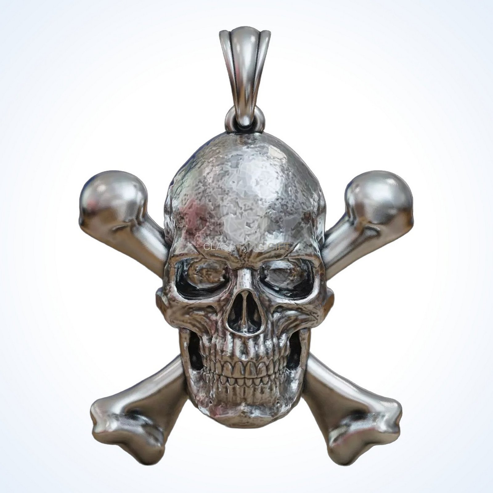 Christian gift skull crossbones pendant, front skull crossbones head-on view