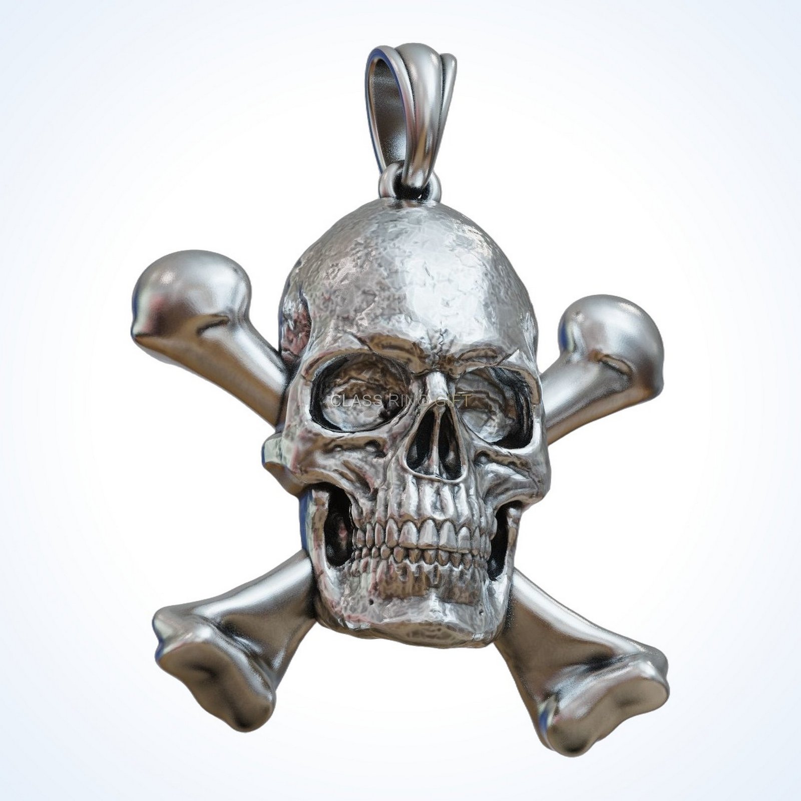 Christian gift skull crossbones pendant, front skull detail straight-on shot