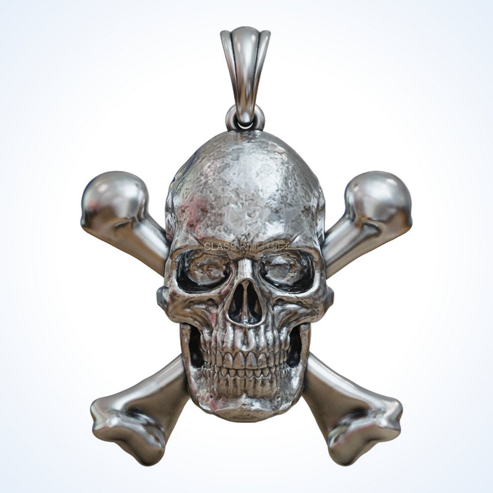Christian gift skull crossbones pendant, front skull bones centered display