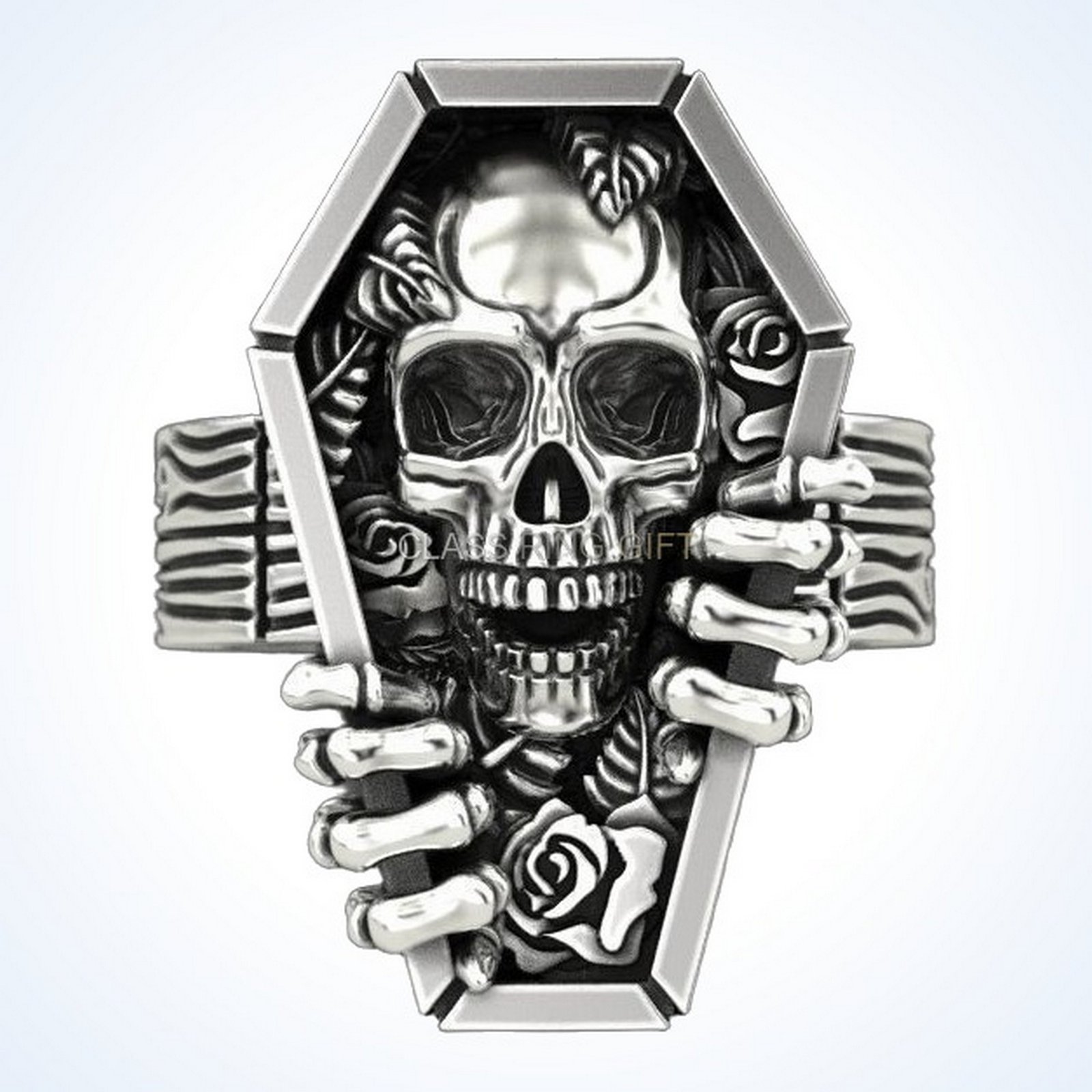 Gift for him skull coffin, straight-on coffin and skull design