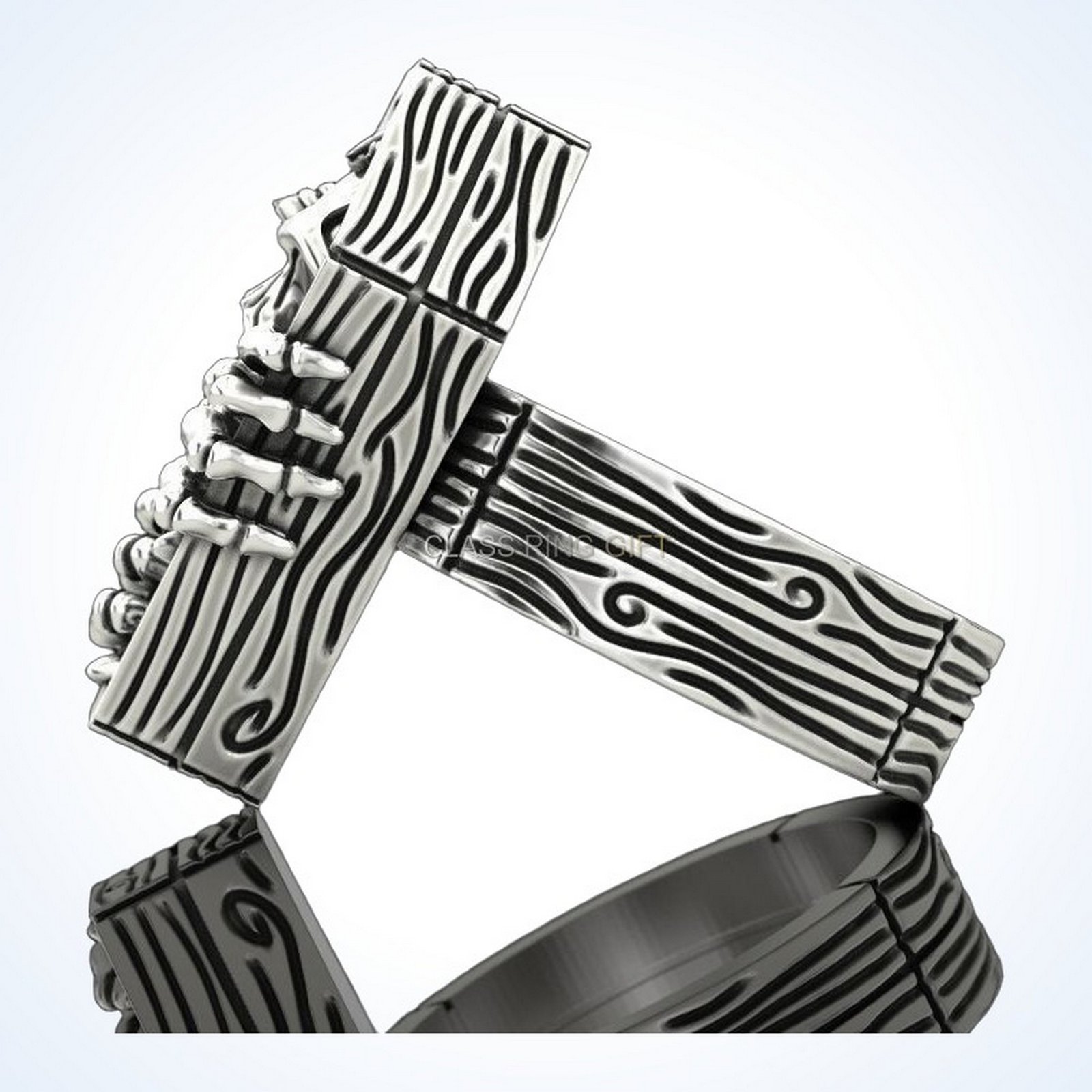 Gift for him skull coffin, side profile of ribbed band