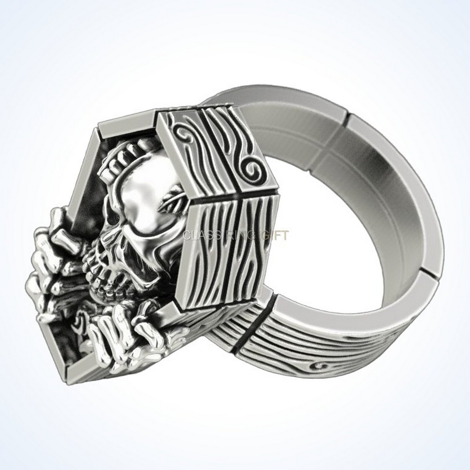Gift for him skull coffin ring in oxidized 925 silver
