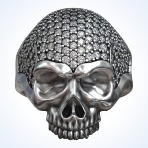 gift for him skull head ring 925 silver with diamond pavé crown