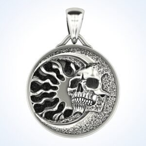 Gift for him skull moon pendant, 925 sterling silver handcrafted