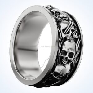 gift for him skull smoke ring, oxidized 925 silver
