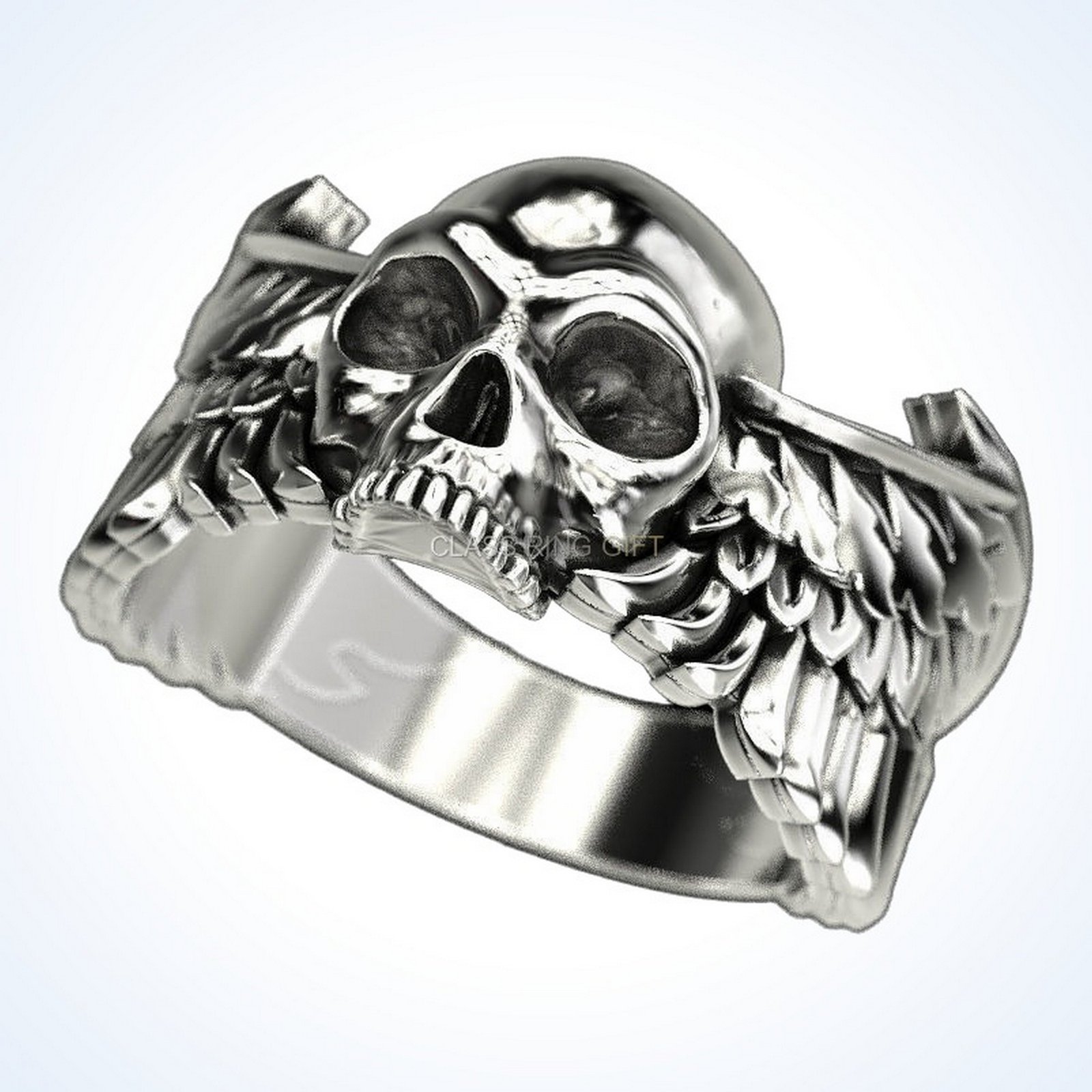 Gift for him skull wings, angled three-quarter perspective